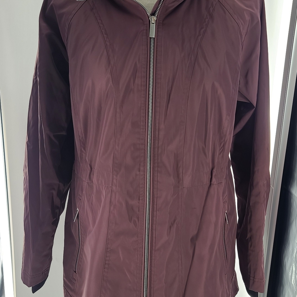 Calvin Klein Women's Performance Long-Line Hooded Jacket - Mauve- Size Medium